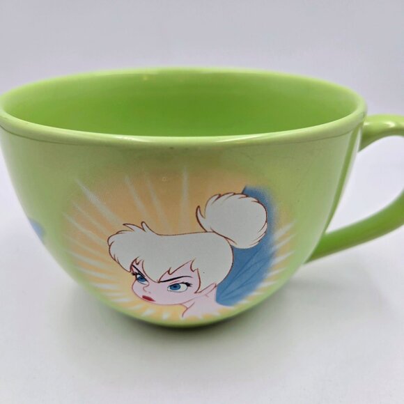 Walt Disney Presents Peter Pan Soup Mug Cereal Bowl Green Large Tinkerbell Read - Picture 4 of 11